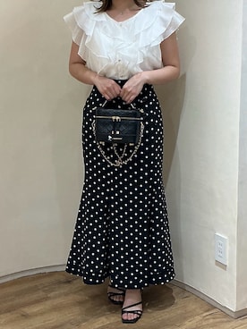 「MISCH MASCH（ミッシュマッシュ）の2026春夏新作 シアーレースラッフルフリルブラウス（シャツ/ブラウス、グリーン系）」を使った、アトレ川崎店さん（レディース・155cm）の春コーディネート