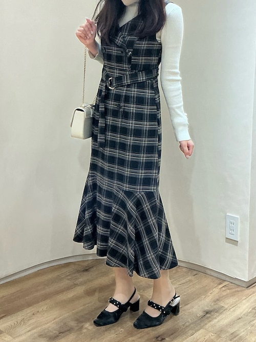 チェックミー セール】 ファンシーチェックツイード Iラインロングスカート （ロング