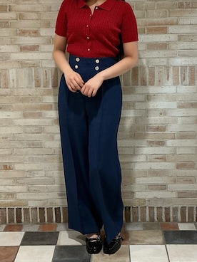 「MISCH MASCH（ミッシュマッシュ）の2026春夏新作 ケーブルポロ襟ニット（ニット/セーター、レッド系）」を使った、アトレ川崎店さん（レディース・155cm）の春コーディネート