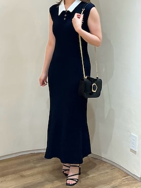 「MISCH MASCH（ミッシュマッシュ）の2026春夏新作 ポロ襟マーメイドニットワンピース（ワンピース、グリーン系）」を使った、アトレ川崎店さん（レディース・155cm）の春コーディネート