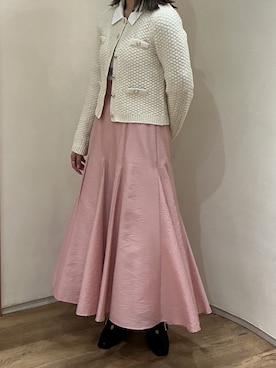 「MISCH MASCH（ミッシュマッシュ）の2026春夏新作 格子編みニットジャケット（カーディガン/ボレロ、イエロー系）」を使った、アトレ川崎店さん（レディース・155cm）の春コーディネート