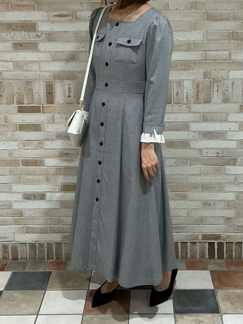 セール】2025秋冬新作 フロント釦ツイード風フレアワンピース