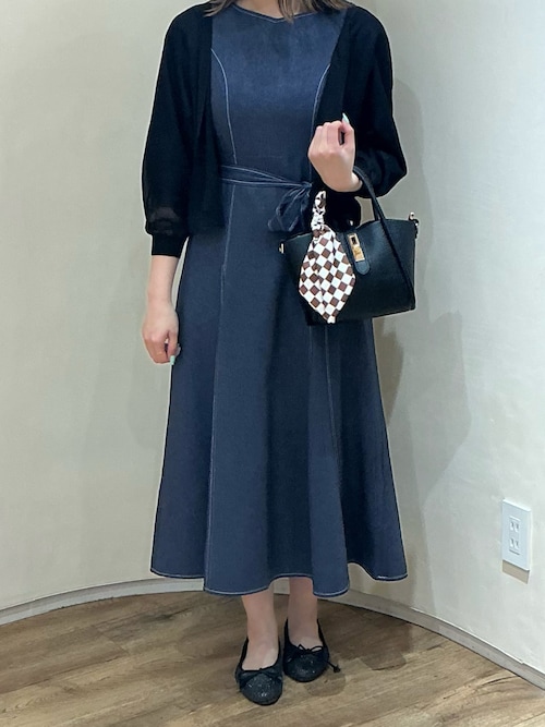セール】2026春夏新作 ポリデニム配色ステッチワンピース（ワンピース