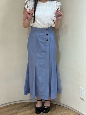 「MISCH MASCH（ミッシュマッシュ）の2026春夏新作 総レースフレンチ袖ブラウス（シャツ/ブラウス、ブラック系）」を使った、アトレ川崎店さん（レディース・155cm）の春コーディネート