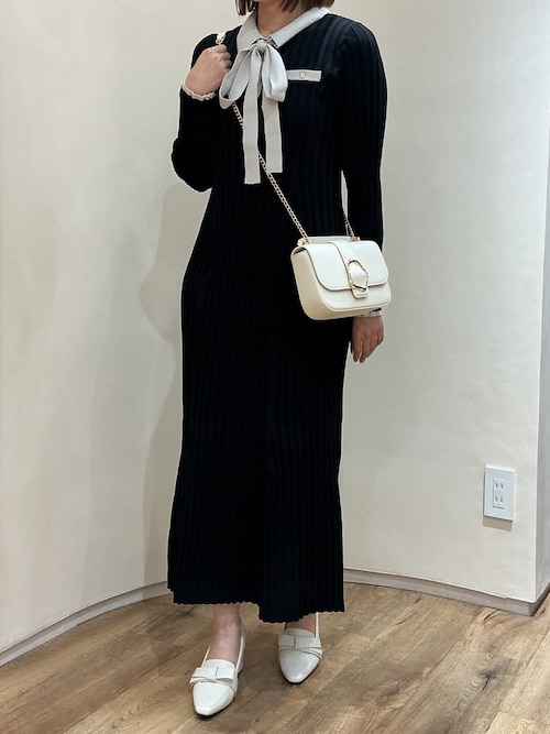 セール】2025秋冬新作 配色ポロ衿ワイドリブニットワンピース