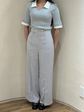 「MISCH MASCH（ミッシュマッシュ）の2026春夏新作 レースシャツレイヤード風スキッパーニット（ニット/セーター、グリーン系）」を使った、アトレ川崎店さん（レディース・155cm）の春コーディネート