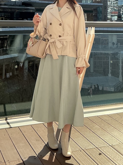 セール】2026春夏新作 ポリデニム配色ステッチワンピース（ワンピース