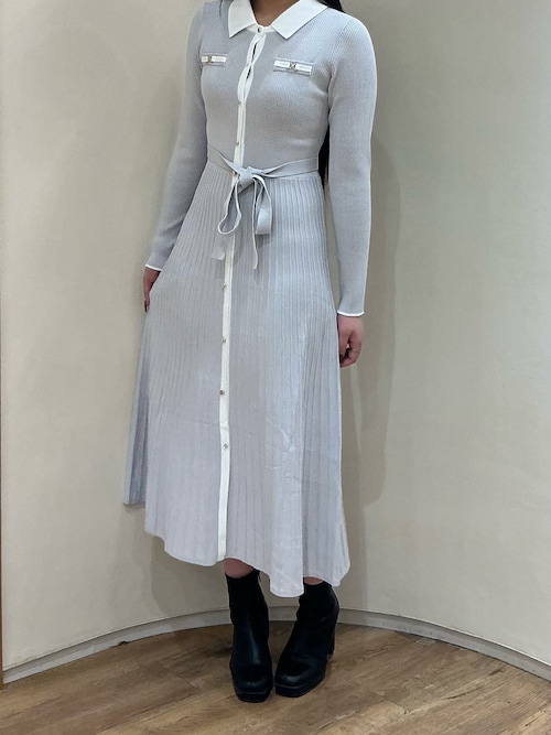 2026春夏新作 襟付きバイカラーニットワンピース（ワンピース）｜MISCH