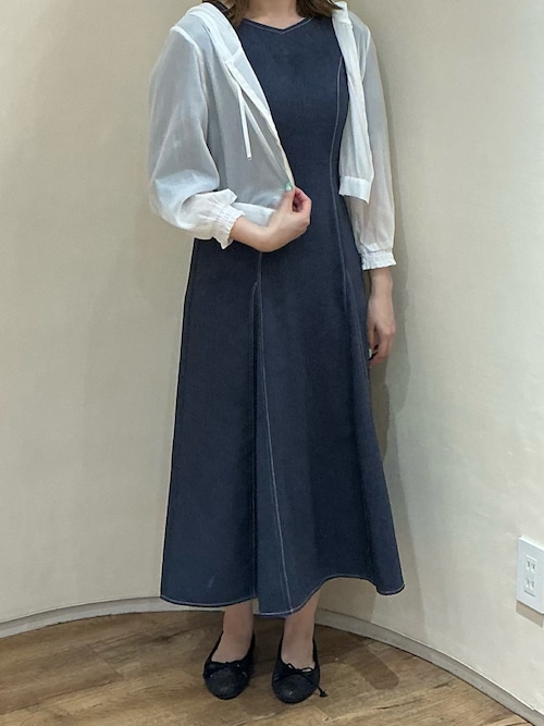 セール】2026春夏新作 ポリデニム配色ステッチワンピース（ワンピース