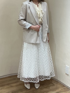 「MISCH MASCH（ミッシュマッシュ）の2026春夏新作 パウダーシフォンバー付きラッフル5分袖ブラウス（シャツ/ブラウス、グリーン系）」を使った、アトレ川崎店さん（レディース・155cm）の春コーディネート