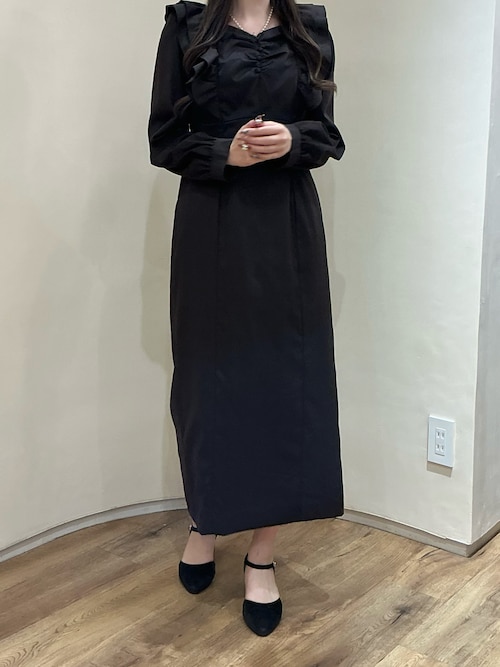 セール】2025秋冬新作 ショルダーフリルIラインワンピース（ジャンパー