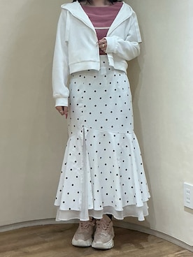 「MISCH MASCH（ミッシュマッシュ）の2026春夏新作 グログランリボンダンボールジップパーカー（パーカー、ピンク系）」を使った、アトレ川崎店さん（レディース・155cm）の春コーディネート