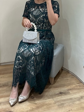 「アイテム（ドレス、グリーン系）」を使った、アトレ川崎店さん（レディース・158cm）の秋コーディネート