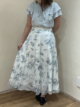 「MISCH MASCH（ミッシュマッシュ）の2026春夏新作 配色リボンダブルフレア袖ブラウス（シャツ/ブラウス、グリーン系）」を使った、アトレ川崎店さん（レディース・155cm）の春コーディネート