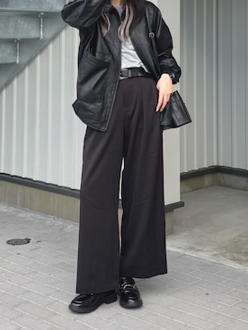 「アイテム（ライダースジャケット）」を使った、minneyu0さん（レディース・168cm）の冬コーディネート