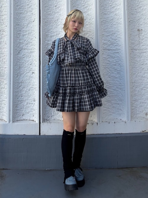 リボンタイフリルショルダーミニワンピース（ワンピース）｜jouetie