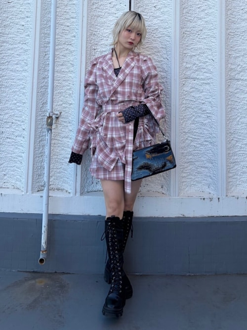 ストレッチレースアップロングブーツ 厚底 靴 冬服（ブーツ）｜jouetie