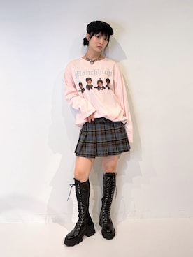 「jouetie（ジュエティ）の【kaorinomori×jouetie】レースハンチング（ハンチング/ベレー帽、ブラック系）」を使った、AMANEさん（レディース・163cm）の夏コーディネート