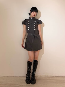 「jouetie（ジュエティ）の【Xバズアイテム！】ナポレオンミニワンピース　夏服（ワンピース、ブラック系）」を使った、AMANEさん（レディース・163cm）の夏コーディネート