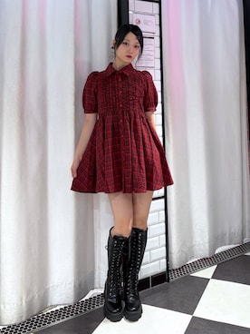 「jouetie（ジュエティ）のフロントフリルミニワンピース（ワンピース、レッド系）」を使った、AMANEさん（レディース・163cm）の夏コーディネート