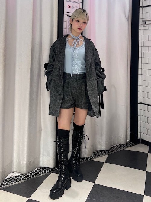 jouetie ストレッチレースアップロングブーツ ブラック 箱付き セール】ストレッチレースアップロングブーツ 厚底 靴 秋服