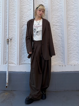 「jouetie（ジュエティ）のオーバーソールスタッズチロリアンシューズ（ローファー、ブラック系）」を使った、AMANEさん（レディース・163cm）の春コーディネート