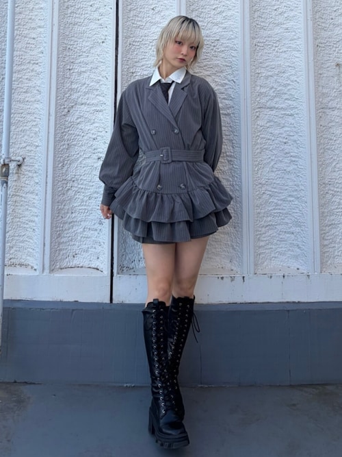 ストレッチレースアップロングブーツ 厚底 靴 冬服（ブーツ）｜jouetie