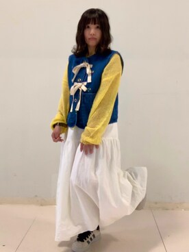 「Samansa Mos2（サマンサ モスモス）の透かしニットカーディガン（カーディガン/ボレロ）」を使った、つさん（レディース・152cm）の冬コーディネート