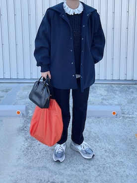 「ネイビーコーデ」｜「アイテム（ブルゾン）」を使った、hirokoさん（レディース・160cm）の冬コーディネート