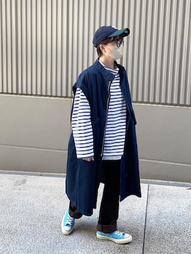 「バスクシャツ」｜「アイテム（モッズコート）」を使った、hirokoさん（レディース・160cm）の秋コーディネート