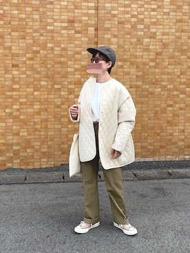 「キャンプ」｜「アイテム（ノーカラーコート）」を使った、hirokoさん（レディース・160cm）の秋コーディネート