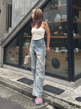 「EVRIS（エヴリス）のアイテム（パンツ）」を使った、藤岡真央さん（レディース・154cm）の夏コーディネート