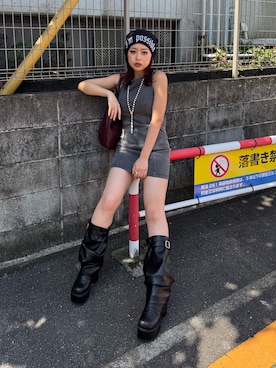 「アイテム（ブーツ）」を使った、藤岡真央さん（レディース・154cm）の夏コーディネート