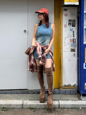 「150cm台コーデ」｜「アイテム（ブーツ）」を使った、藤岡真央さん（レディース・154cm）の夏コーディネート