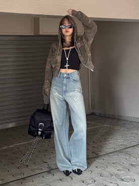 「EVRIS（エヴリス）のアイテム（トップス）」を使った、藤岡真央さん（レディース・154cm）の春コーディネート