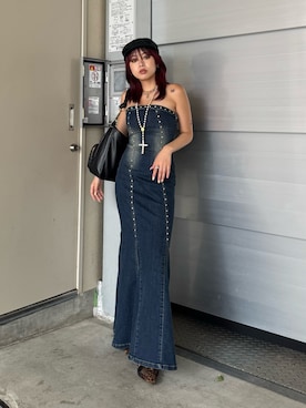 「EVRIS（エヴリス）のアイテム（ハンチング/ベレー帽）」を使った、藤岡真央さん（レディース・154cm）の夏コーディネート