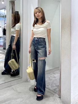「EVRIS（エヴリス）のアイテム」を使った、藤岡真央さん（レディース・154cm）の夏コーディネート