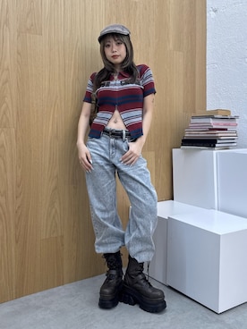 「EVRIS（エヴリス）のアイテム（パンツ）」を使った、藤岡真央さん（レディース・154cm）の夏コーディネート