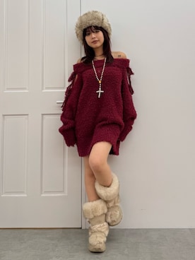 「EVRIS（エヴリス）のアイテム」を使った、藤岡真央さん（レディース・154cm）の冬コーディネート