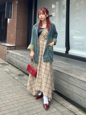 「EVRIS（エヴリス）のアイテム（デニムジャケット）」を使った、藤岡真央さん（レディース・154cm）の夏コーディネート