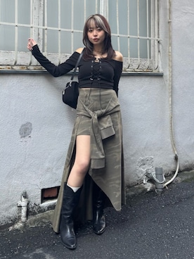 「EVRIS（エヴリス）のアイテム（ハンドバッグ）」を使った、藤岡真央さん（レディース・154cm）の春コーディネート