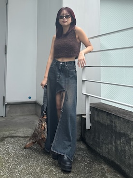 「ブラウンコーデ」｜「アイテム（ブーツ）」を使った、藤岡真央さん（レディース・154cm）の夏コーディネート