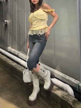 「EVRIS（エヴリス）のアイテム（シューズ）」を使った、藤岡真央さん（レディース・154cm）の春コーディネート