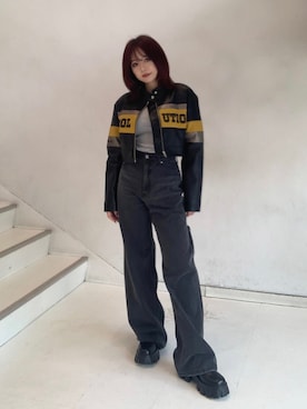 「海外系ファッション」｜「アイテム（ブルゾン）」を使った、藤岡真央さん（レディース・154cm）の秋コーディネート