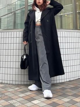 「EVRIS（エヴリス）のアイテム（チェスターコート）」を使った、藤岡真央さん（レディース・154cm）の冬コーディネート