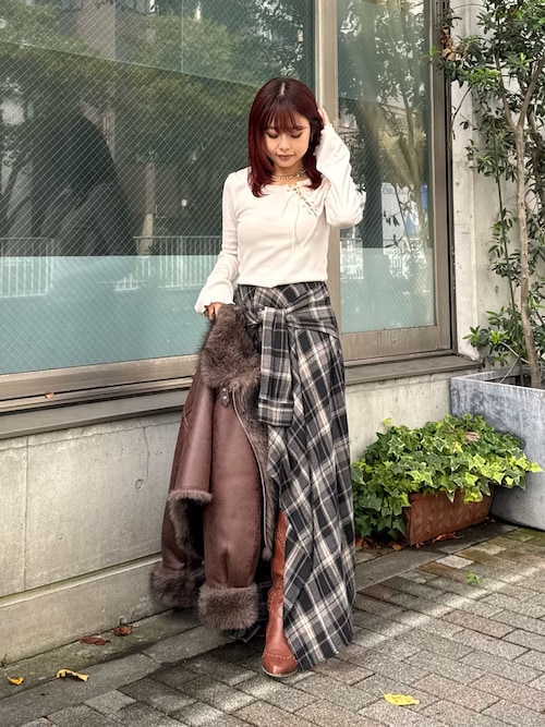 EVRIS スカート セールスリーブデザインチェックアシンメトリー