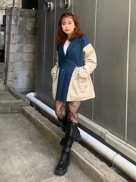 「海外系ファッション」｜「アイテム（テーラードジャケット）」を使った、藤岡真央さん（レディース・154cm）の冬コーディネート
