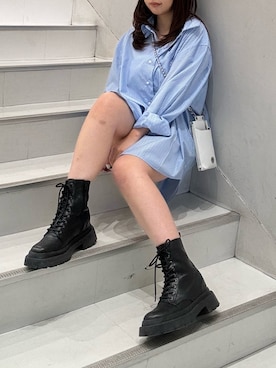 「シャツワンピ」｜藤岡真央さん（レディース・154cm）の春コーディネート