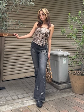 「EVRIS（エヴリス）のアイテム（パンツ）」を使った、藤岡真央さん（レディース・154cm）の夏コーディネート