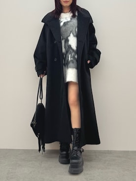 「アイテム（チェスターコート）」を使った、藤岡真央さん（レディース・154cm）の冬コーディネート